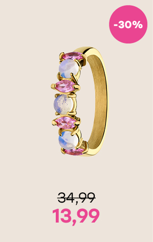 Stalen goldplated vintage ring met opaal en roze zirkonia