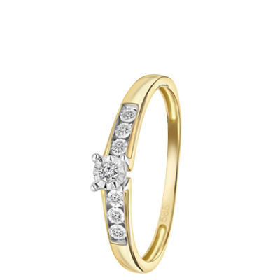 14 Karaat geelgouden ring met 7 diamanten 0,05ct