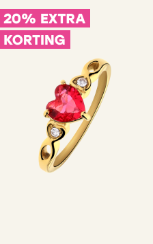 Stalen goldplated vintage ring rood hart zirkonia, 34,99/19,99