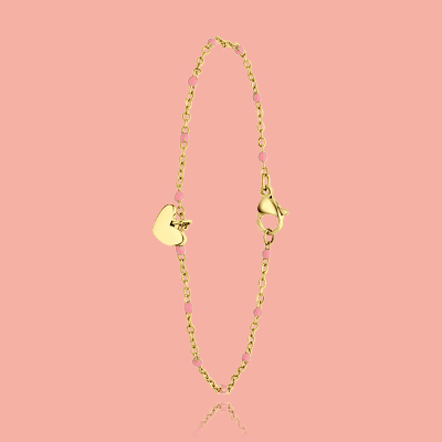 Stalen goldplated armband met hanger hart roze