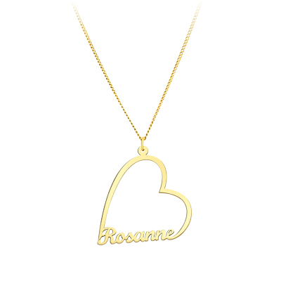 Zilveren goldplated naamketting hart