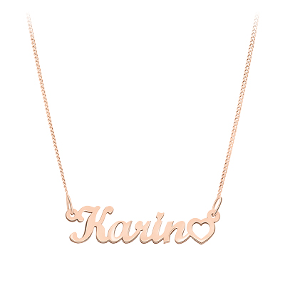 Zilveren roseplated naamketting met hart