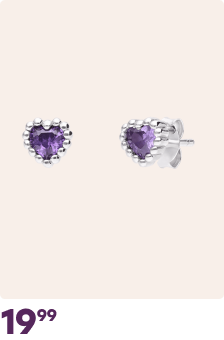 Zilveren oorknoppen hart zirkonia amethyst