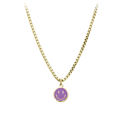 Stalen goldplated ketting met smiley violet