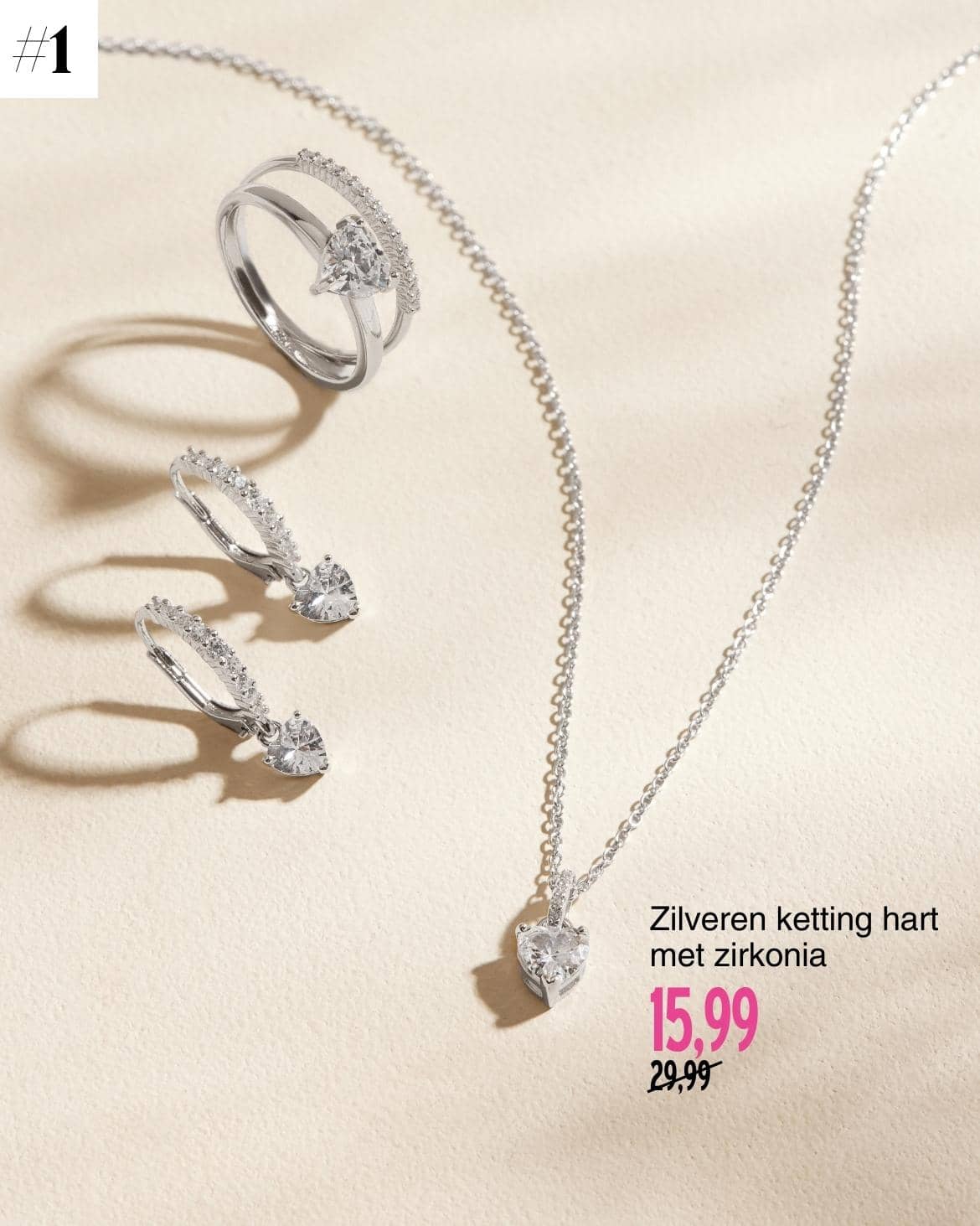 Zilveren ketting met hanger hart zirkonia