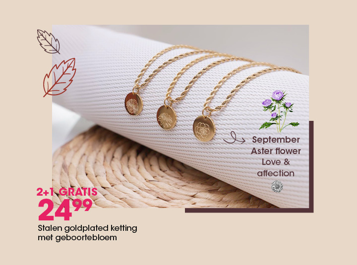 birthflower ketting goudkleurig