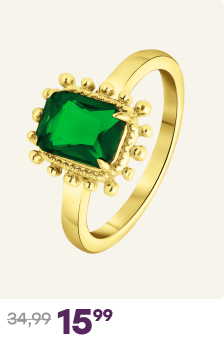 Stalen goldplated vintage ring vierkant groen