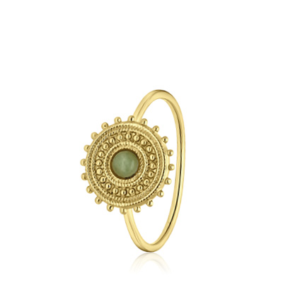 Stalen goldplated ring ribmunt met chalcedoon