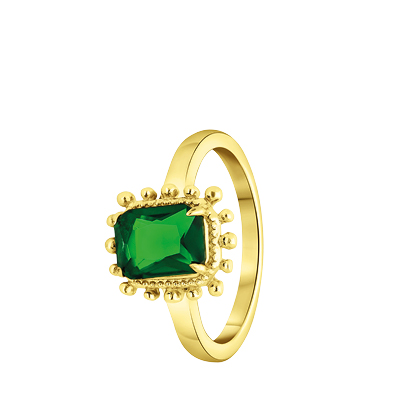 Stalen goldplated vintage ring vierkant groen