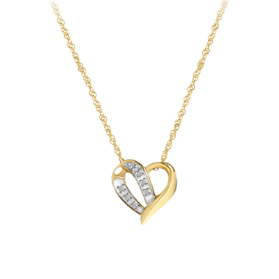 14K geelgouden ketting hanger hart met diamant