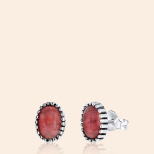 Zilveren oorknoppen met Gemstone rhodonite