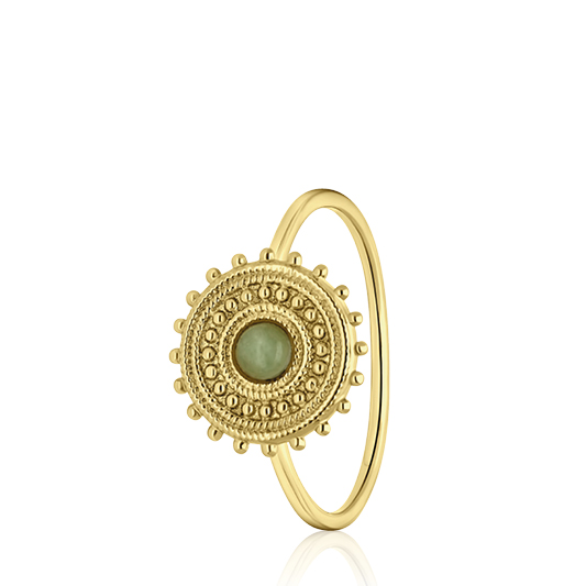 Stalen goldplated ring ribmunt met chalcedoon