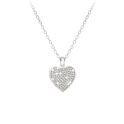 Zilveren ketting&hanger hart kristal