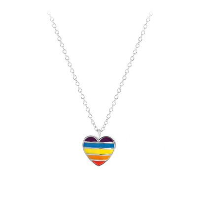 Zilveren ketting met hanger hart regenboog K3