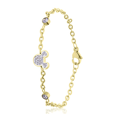 Stalen goldplated armband Mickey Mouse wit kristal