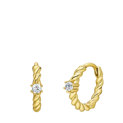 Zilveren goldplated oorringen twist met zirkonia