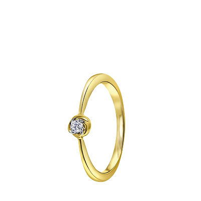 14 Karaat geelgouden ring met diamant 0,05ct