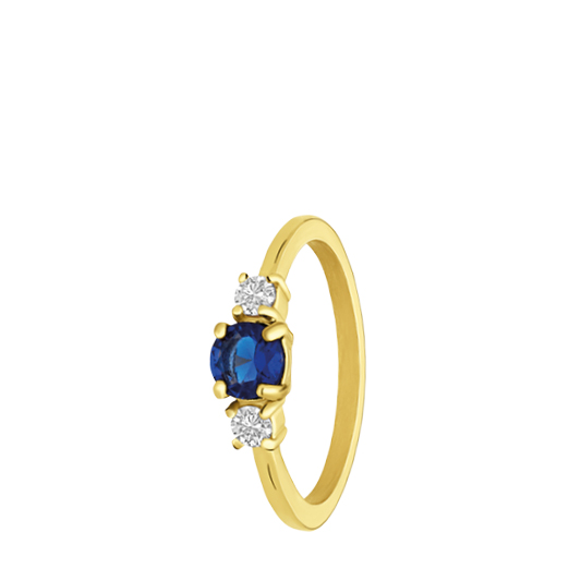 Stalen goldplated vintage ring met blauwe zirkonia