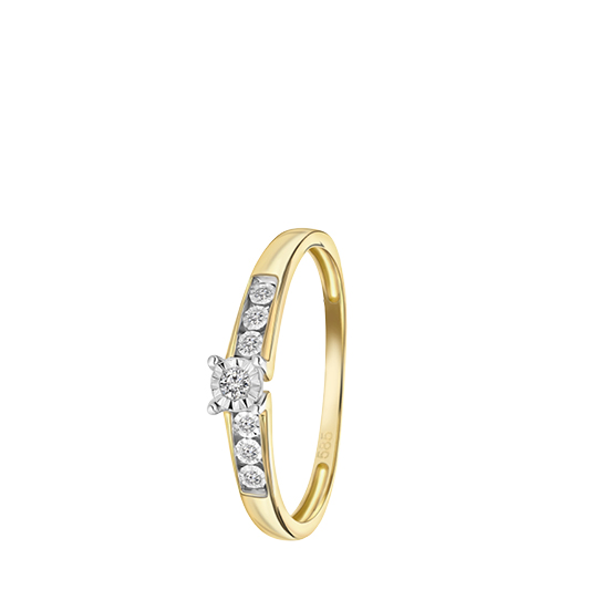 14 Karaat geelgouden ring met 7 diamanten 0,05ct