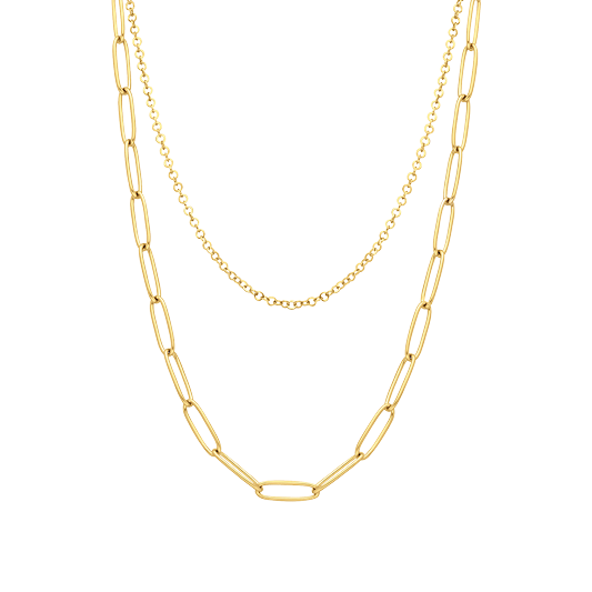 Gerecycled stalen goldplated dubbele ketting