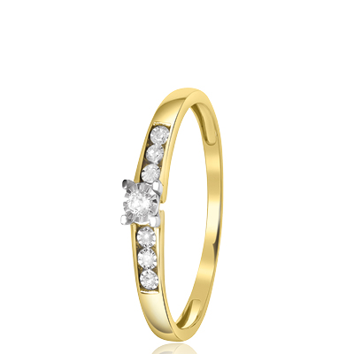 14 Karaat geelgouden ring met 7 diamanten 0,05ct