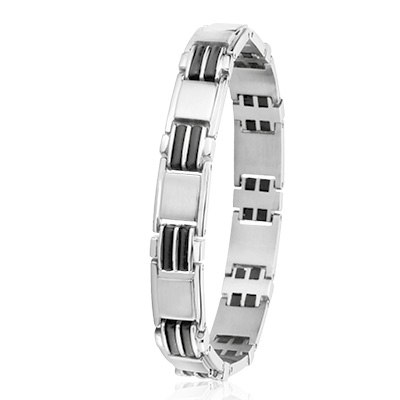 Stalen herenarmband met zwarte accenten