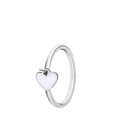 Stalen ring met hart emaille wit