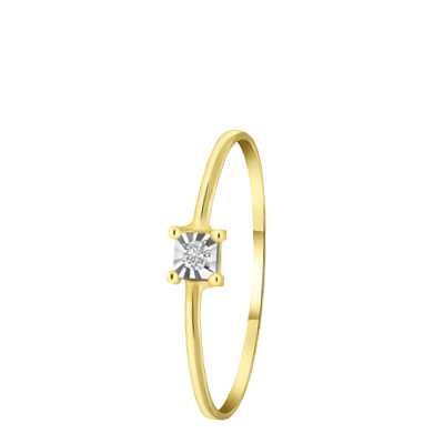 14k gouden ring solitair vierkant diamant(0,025ct)