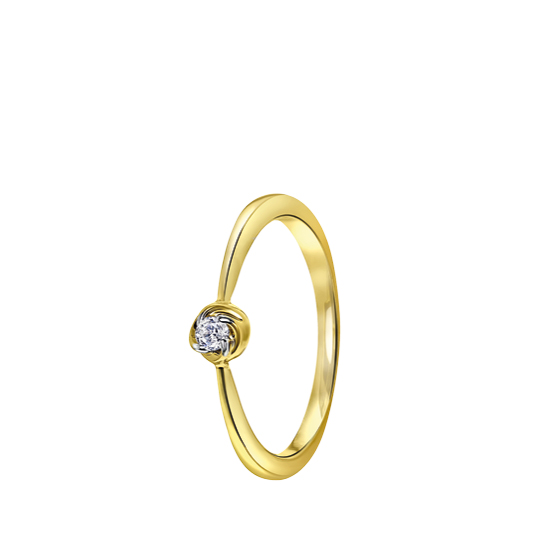 14 Karaat geelgouden ring met diamant 0,05ct