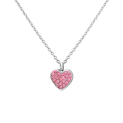 Stalen kinderketting hart met light pink kristal