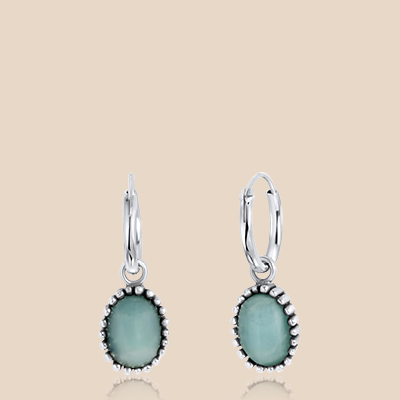 Zilveren oorringen met hanger Gemstone amazonite