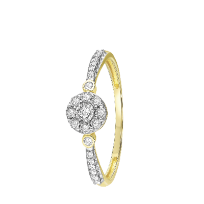 14K geelgouden entourage ring 23 diamanten 0,10ct