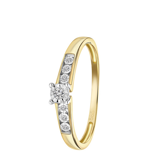 14 Karaat geelgouden ring met 7 diamanten 0,05ct