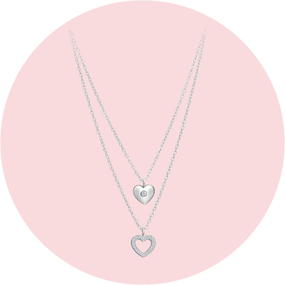 Zilveren layering ketting hart zirkonia