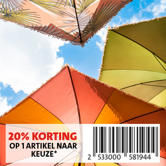 2x 20% korting op 1 aritkel naar keuze