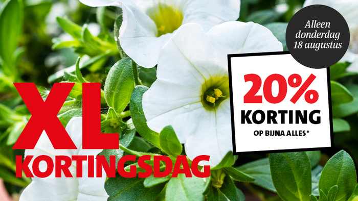 XL Kortingsdag: 20% korting op het gehele assortiment, m.u.v. sale artikelen