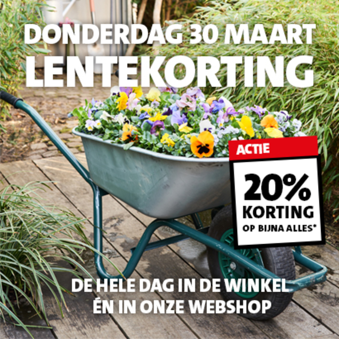 DONDERDAG 30 MAART: 20% KORTING OP BIJNA ALLES*