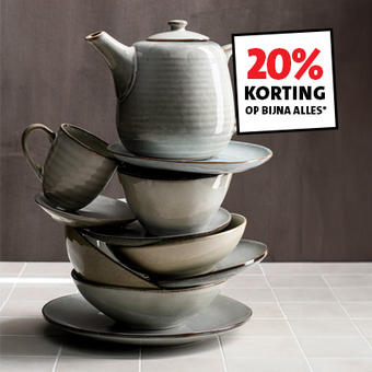 20% korting op bijna alles in de categorie servies