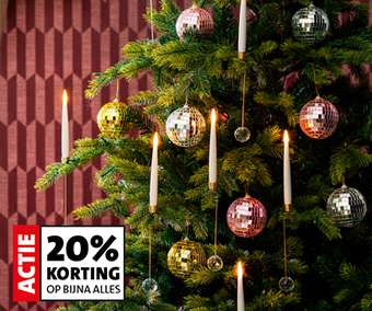 20% korting op bijna alle kerstboomversieringen