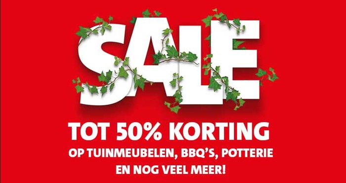 De SALE is begonnen, tot wel -50% korting op tuinmeubelen, buitenpotterie, bbq's en nog veel meer producten.