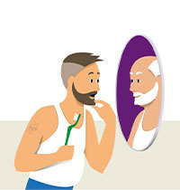 Man kijkt in spiegel en ziet zichzelf 30 jaar ouder